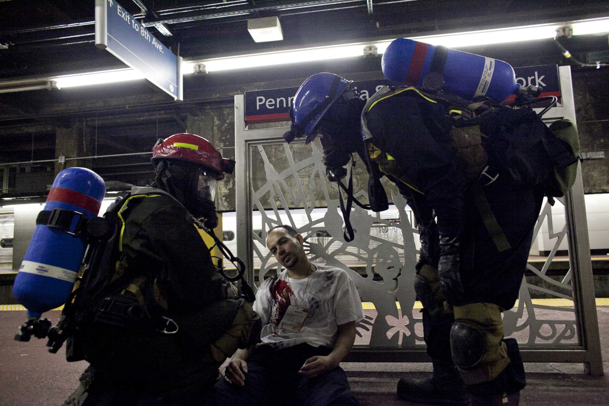 US Marines And New York Fire Fighters Take Part In Chemical Incident Drill In Penn Station