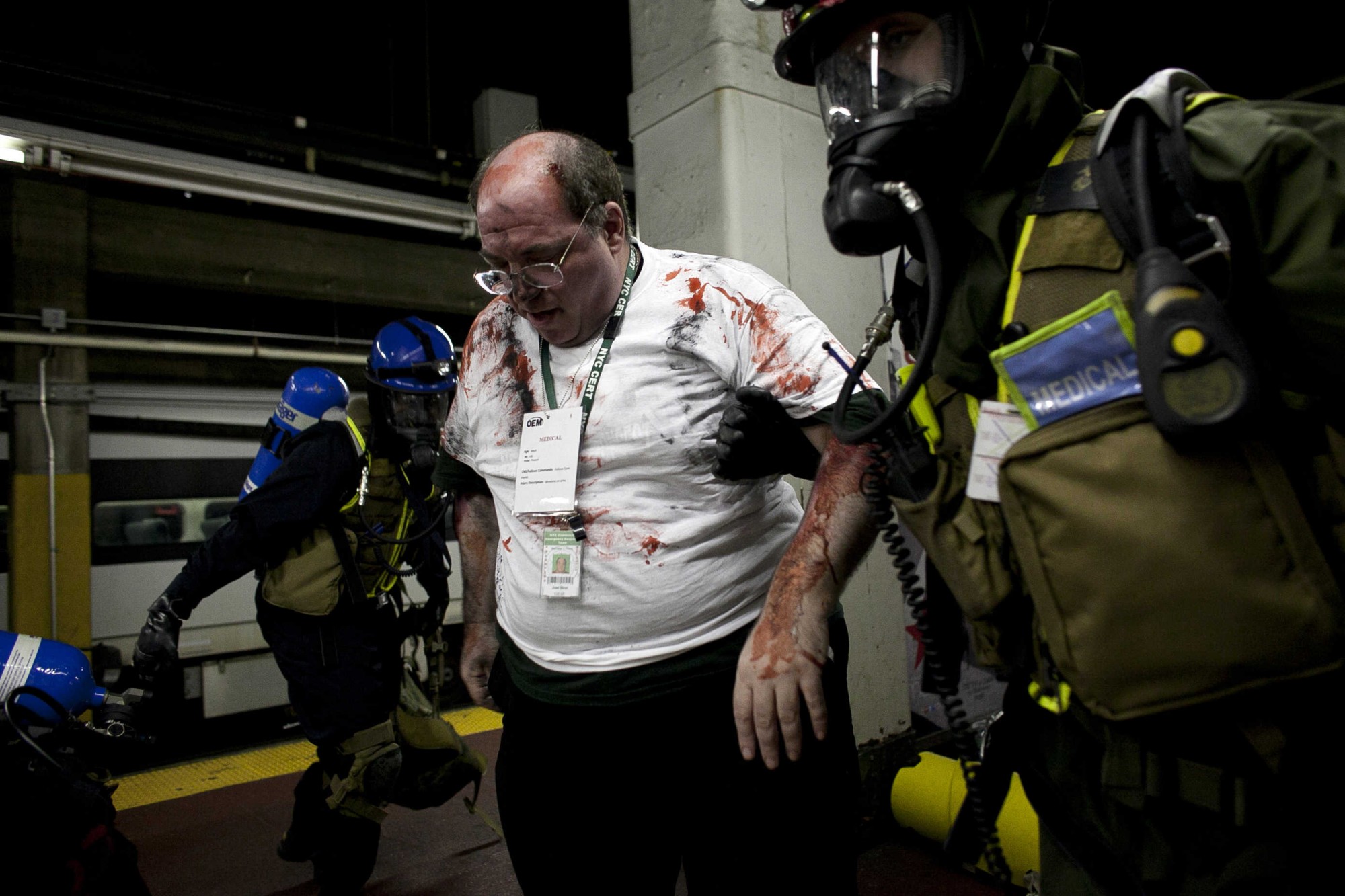 US Marines And New York Fire Fighters Take Part In Chemical Incident Drill In Penn Station